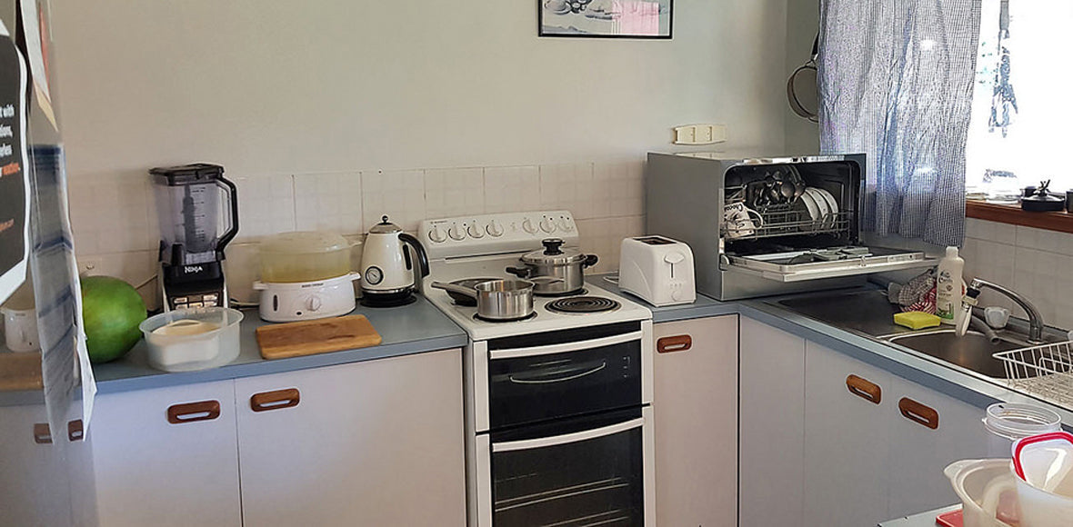 Small kitchen and appliances on counter