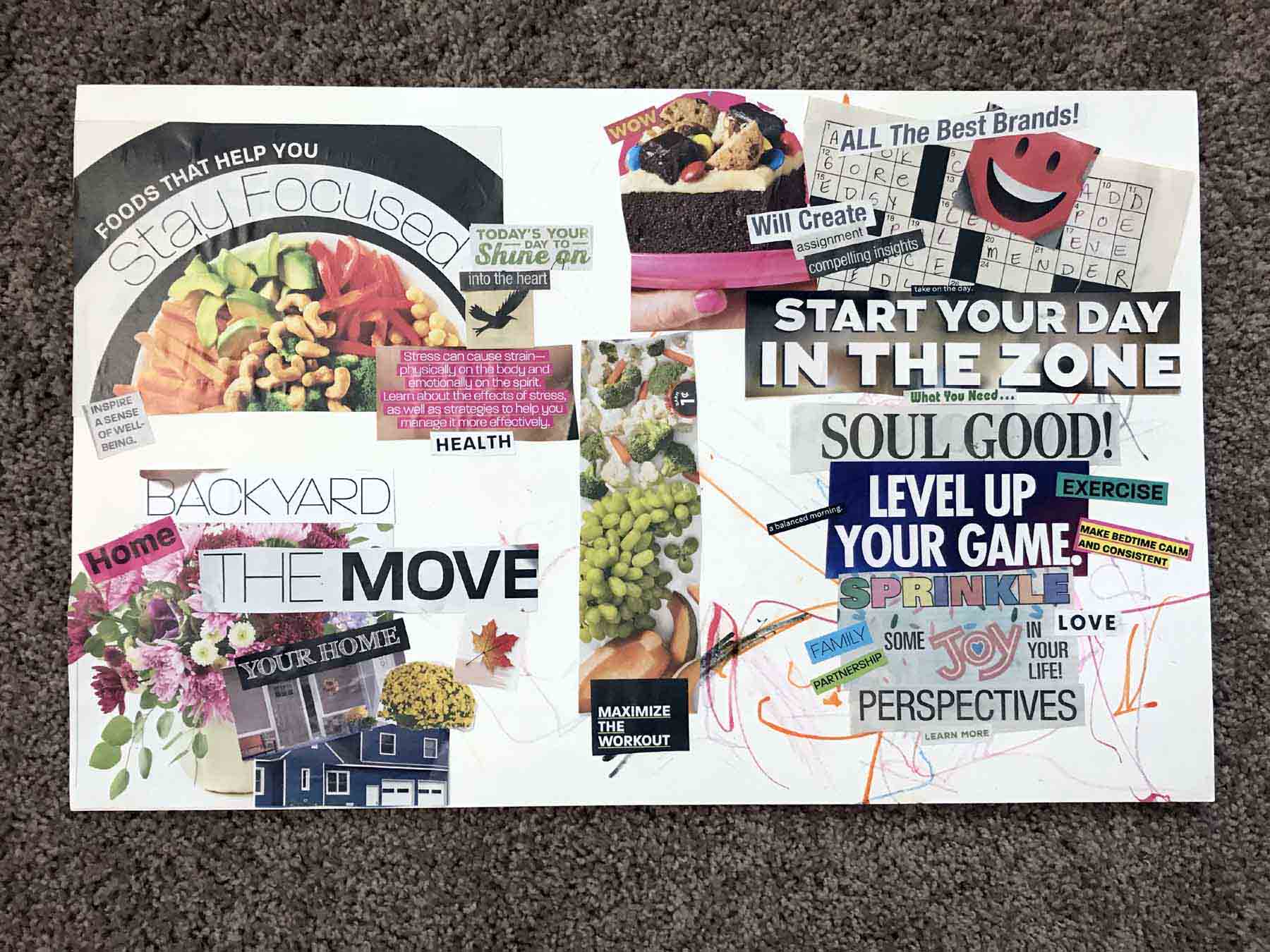 Vision board creation process: finished arrangement