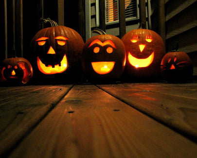 pumpkins carved and lit up