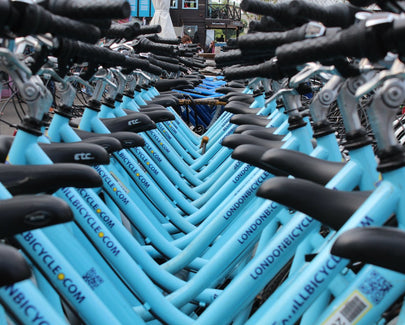 blue bikes lined up