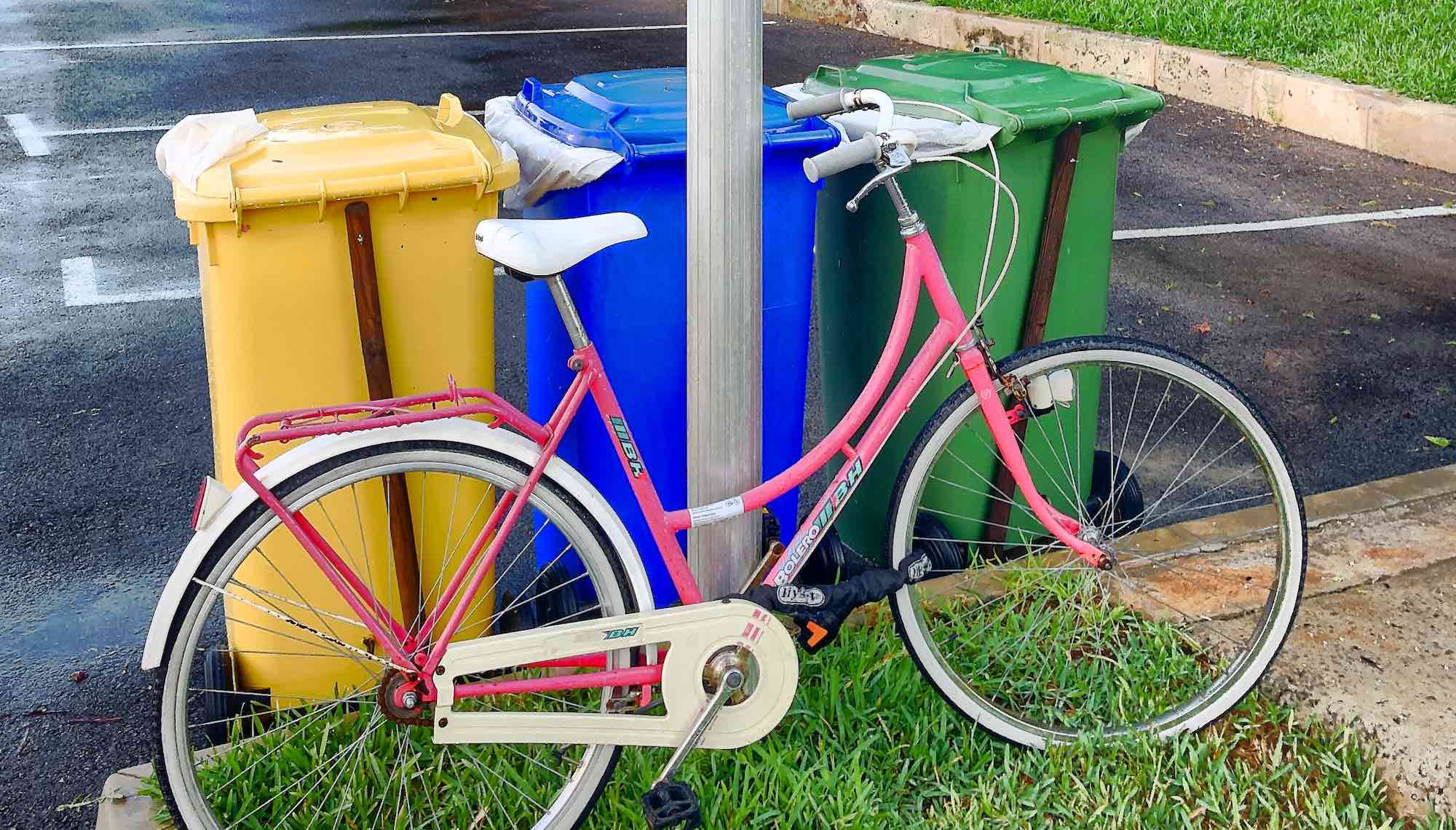 colorful bicycle against post