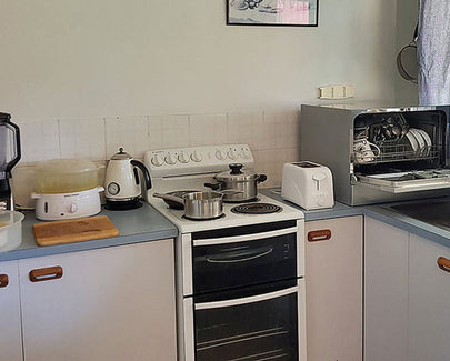 Small kitchen and appliances on counter