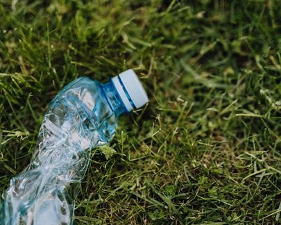 rushed plastic bottle on green park grass