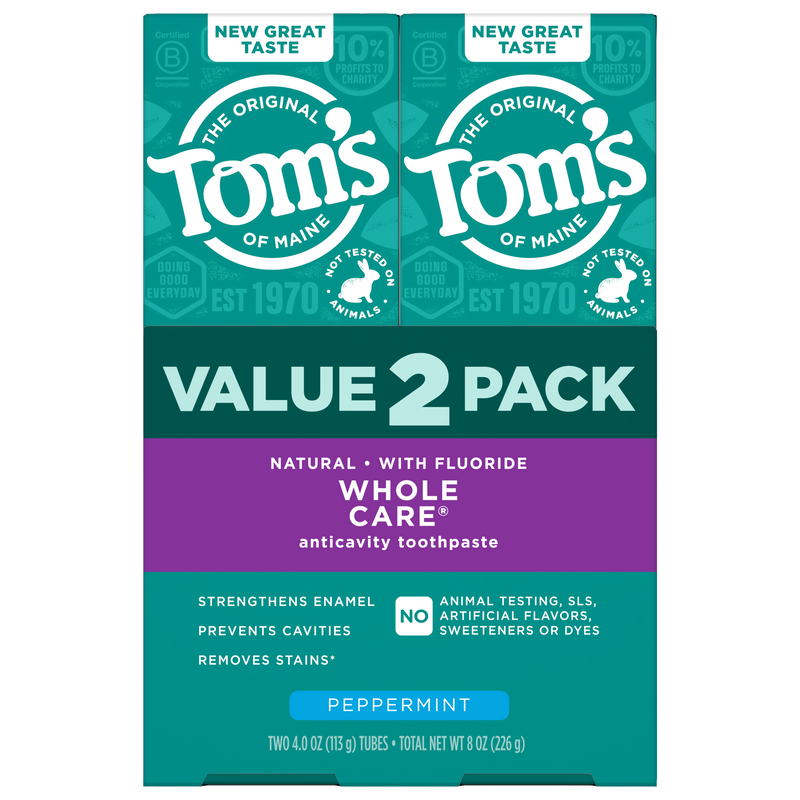 Whole Care Peppermint Natural Toothpaste with Fluoride (2-Pack)