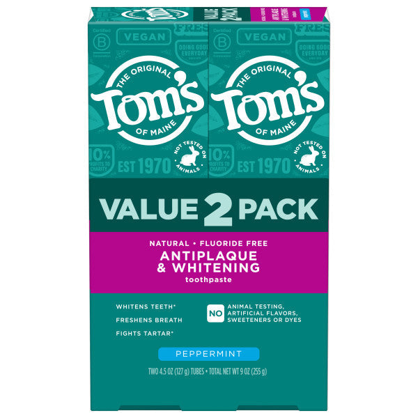 Fluoride-Free Antiplaque & Whitening Peppermint Toothpaste (2 Pack) - Tom's of Maine