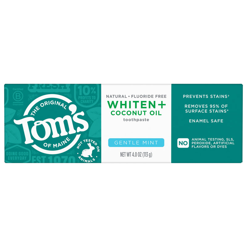 Whiten Plus Coconut Oil Fluoride Free Gentle Mint Natural Toothpaste